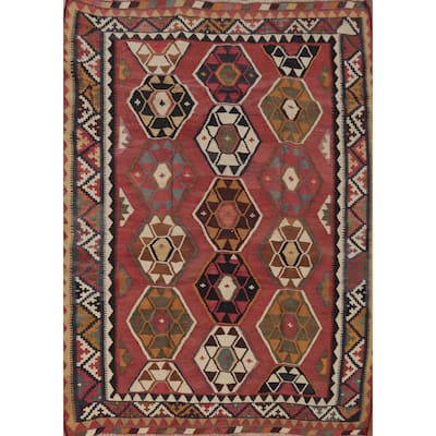 Hand Woven Oriental 100% Wool Carpet Southwestern Tribal Red Kilim Area Rug - 6' 11'' X 5' 3''