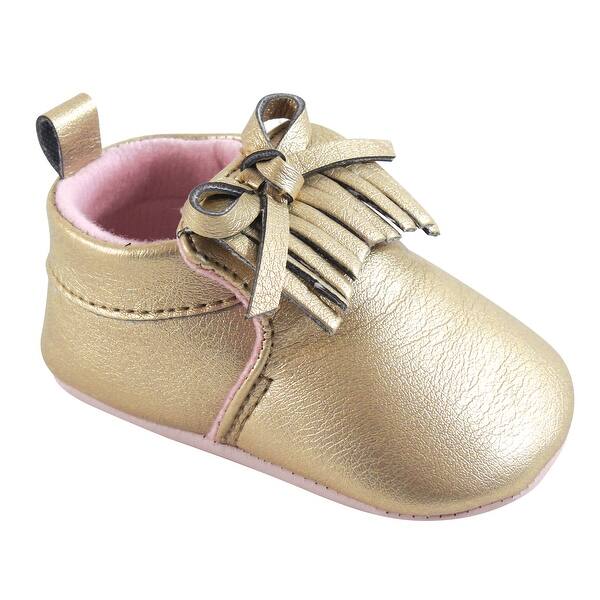 slide 1 of 1, Hudson Baby Infant Unisex Moccasin Shoes, Gold Moccasin 0-6 Months - Gold Moccasin