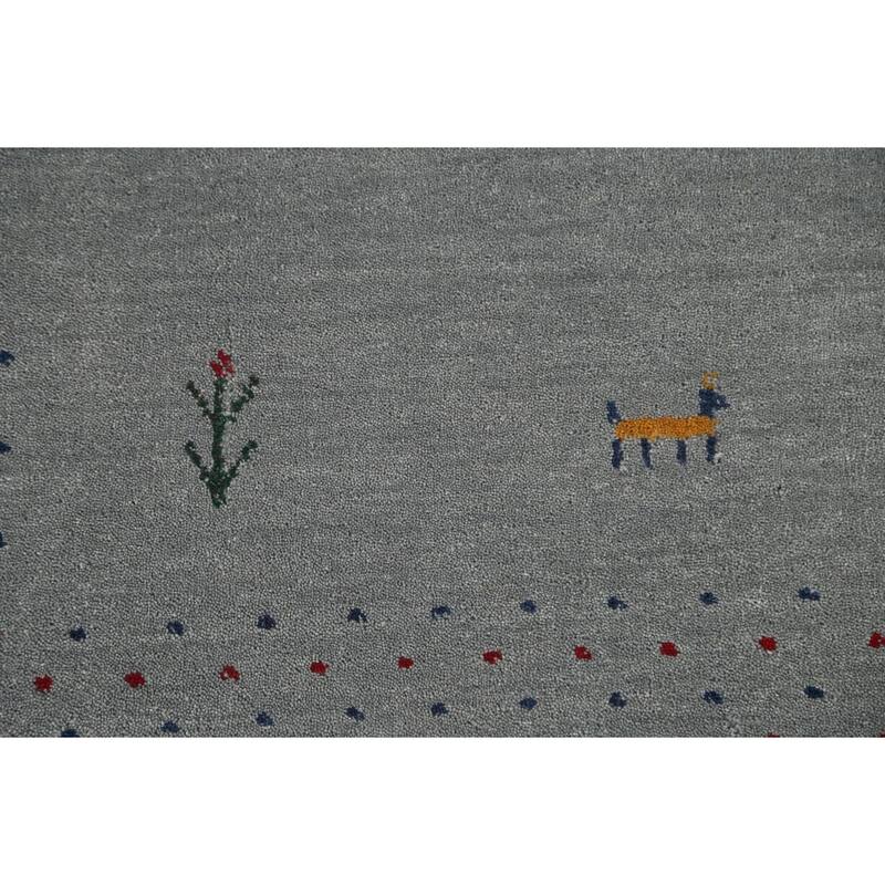 Silver Gray Gabbeh Indian Area Rug Handmade Wool Carpet - 7'7"x 9'9"