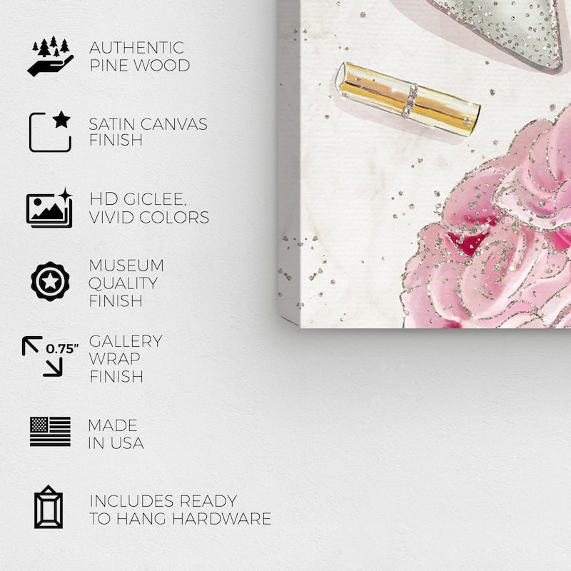 Wynwood Studio Canvas Fashion and Glam Here Comes the Bridal Heels White and Pastel Pink Glam Wall Art Canvas Print