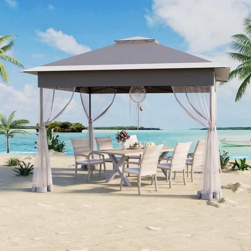 Bezseller 11' x 11' Pop -up Gazebo Tent with Mosquito Netting, Outoor Canopy Tent for Patio Garden Backyard Party