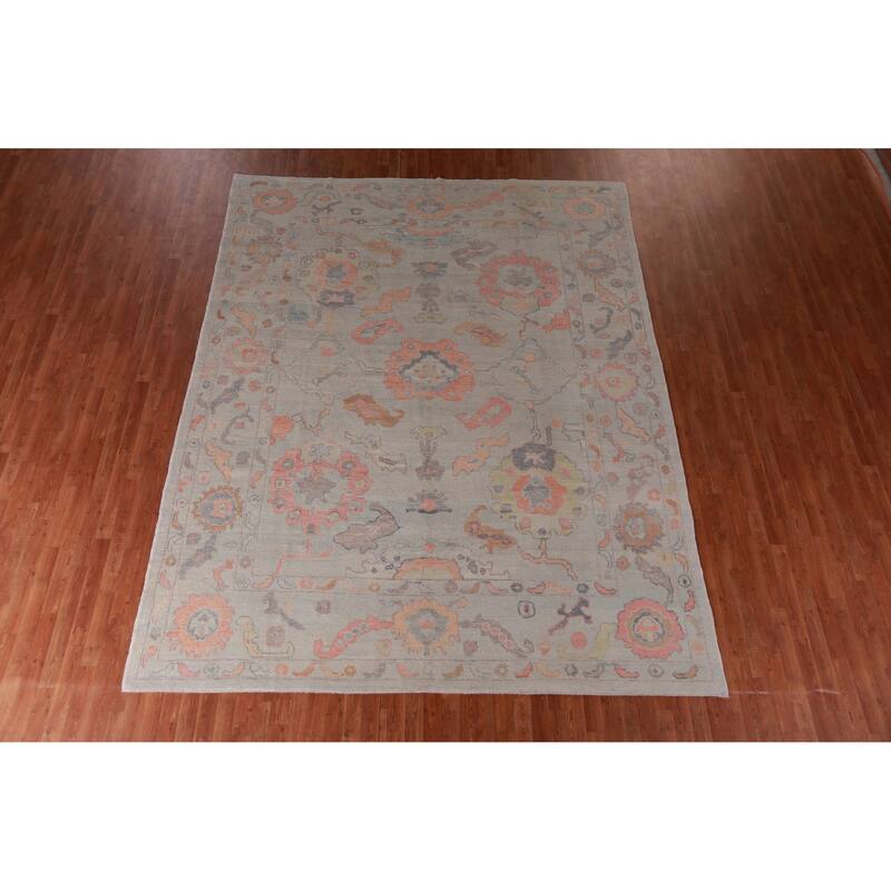 Hand Knotted Oriental 100% Wool Carpet Transitional All-Over Beige & Ivories Oushak Area Rug - 11' 9'' X 9' 4''