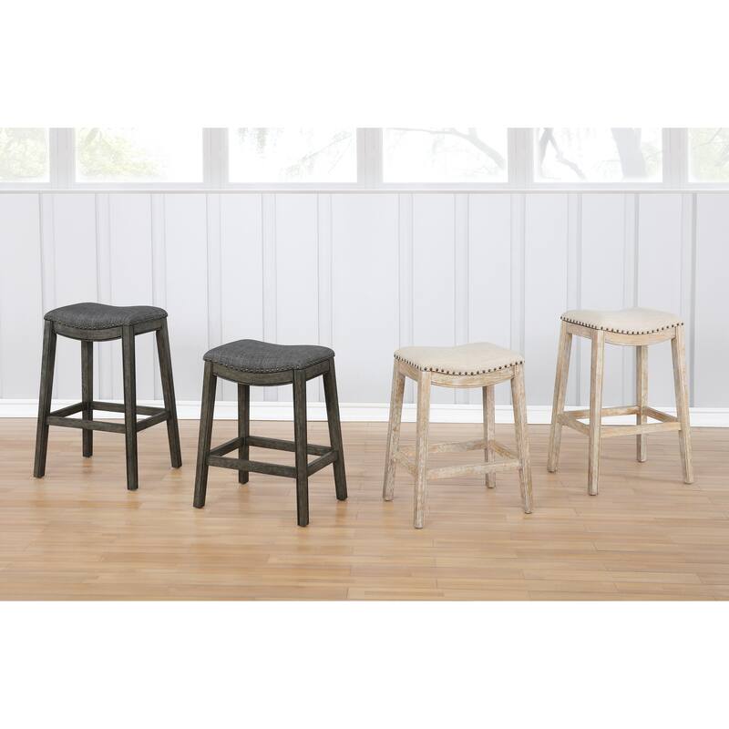 Nailhead Trim Saddle Bar Chair, Wooden Frame Upholstered Dining Chair, Backless Counter High Chair, Retro Chair (2-Pcs Set)