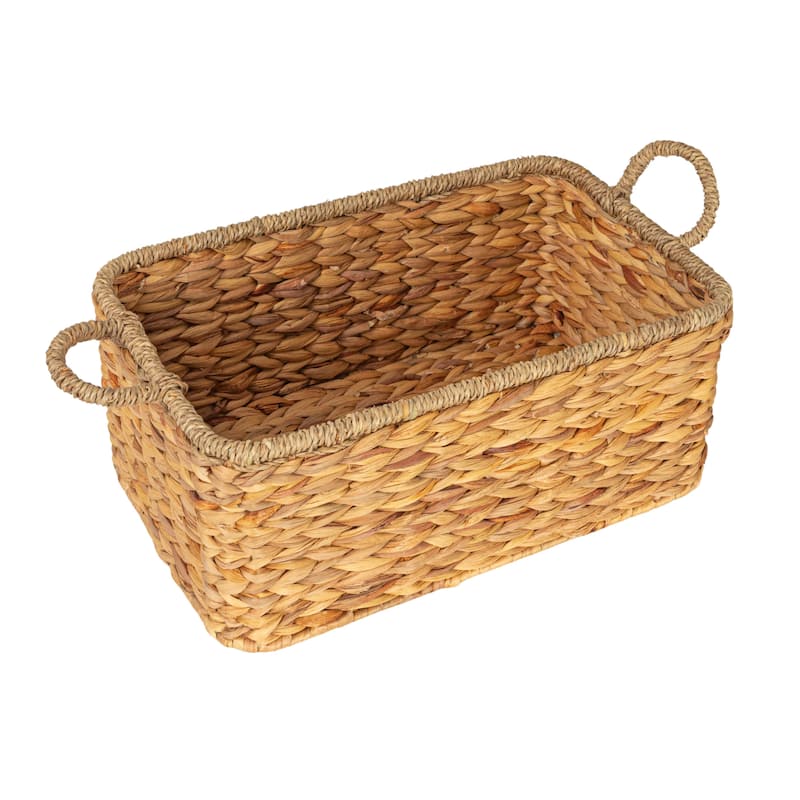 Household Essentials Handwoven Water Hyacinth and Seagrass Basket with Handles - 15.8"L x 9.8"W x 6.9"H - 15.8"L x 9.8"W x 6.9"H - Natural