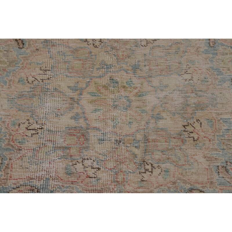 Pink Mashad Persian Vintage Area Rug Handmade Wool Carpet - 9'3" x 12'8"