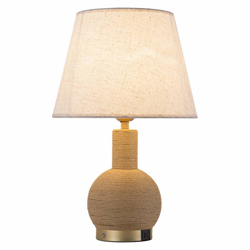 Amber 19" Rattan Table Lamp with USB 3-Way Touch Dimmer - 19 in. - Beige