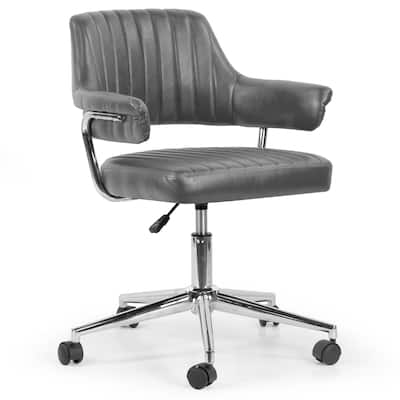 Avery Grey Faux Leather Adjustable Height Swivel Office Chair w/ Arms