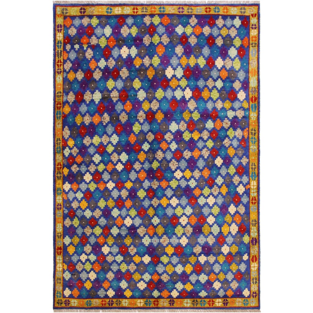 Contemporary Balochi Meyer Blue/Gold Hand Knotted Wool Rug - 4'10'' x 6'8''