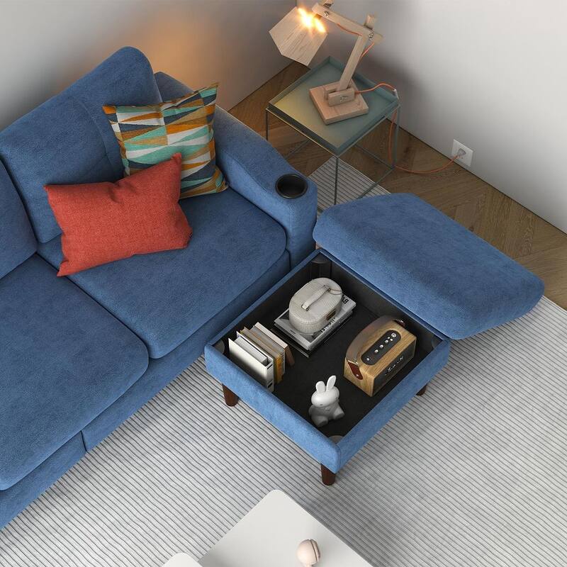 78.74" Wide Sectional Sofa with Ottoman & Cup Holder