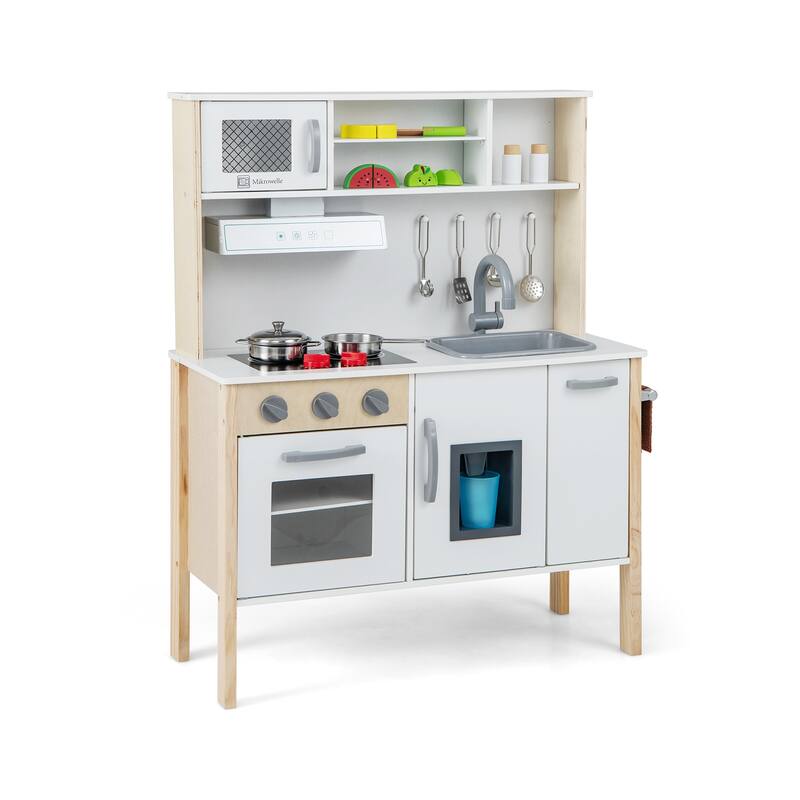 Wooden Pretend Play Kitchen Set for Toddlers - 28"L x 12"W x 35.5"H