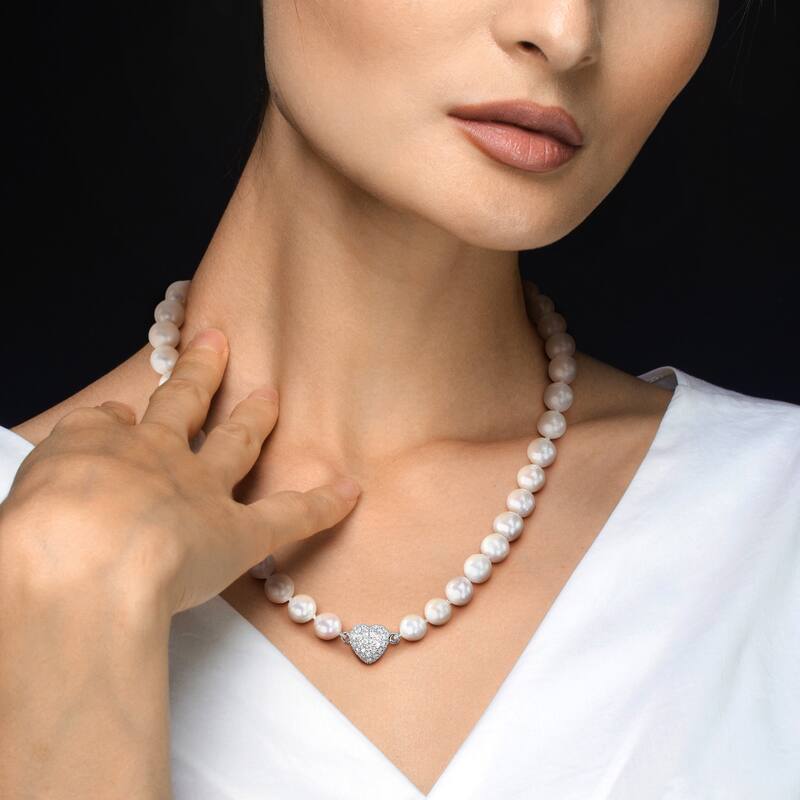 Miadora 9-11mm Cultured Freshwater Edison Pearl Necklace 3/4ct DEW Moissanite Clasp Sterling Silver