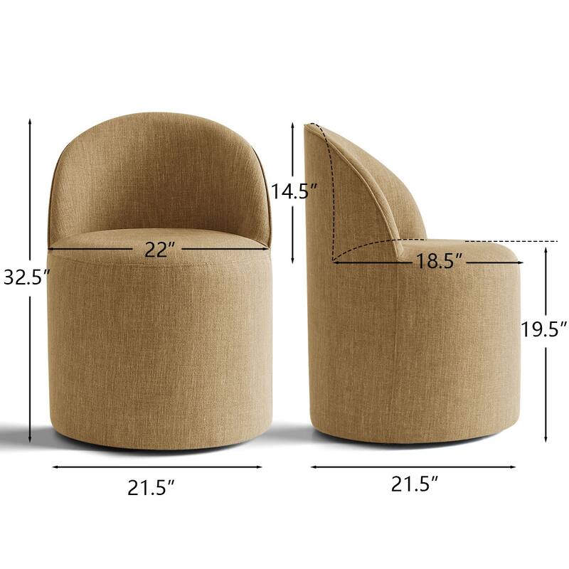 Upholstered Barrel Linen Dining Chair with Casters(Set of 4)