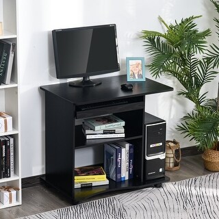 HOMCOM Mobile Computer Desk Office Table Workstation with Sliding Keyboard, Adjustable Shelves, CPU Stand Black Wood Grain