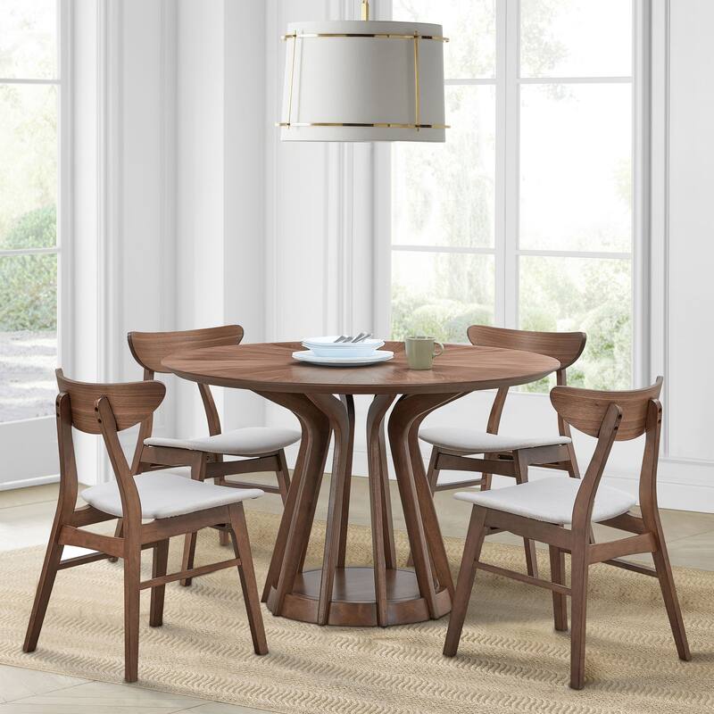 5-piece Modern Dining Table Chairs Set Kitchen Wooden Dining Table Casual Dining Table with 4 Upholstered Dining Chairs