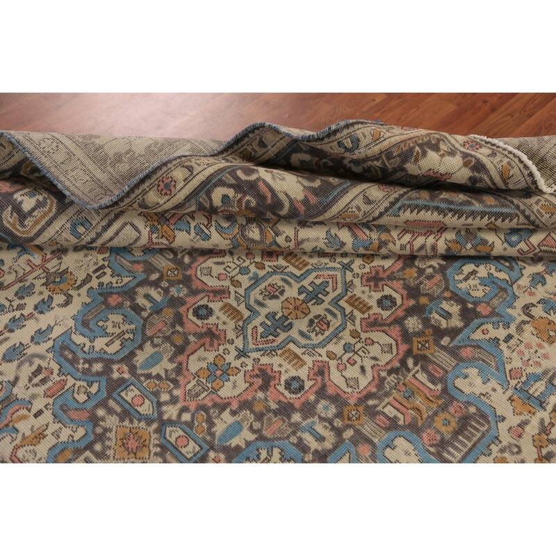 Geometric Tabriz Persian Rug Handmade Beige Oriental Wool Carpet - 8'4"x 11'0"
