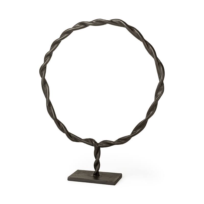 Rizwan (Large) Black Aluminum Braided Circular Object - 22.8L x 18.5W x 4.3H - Black