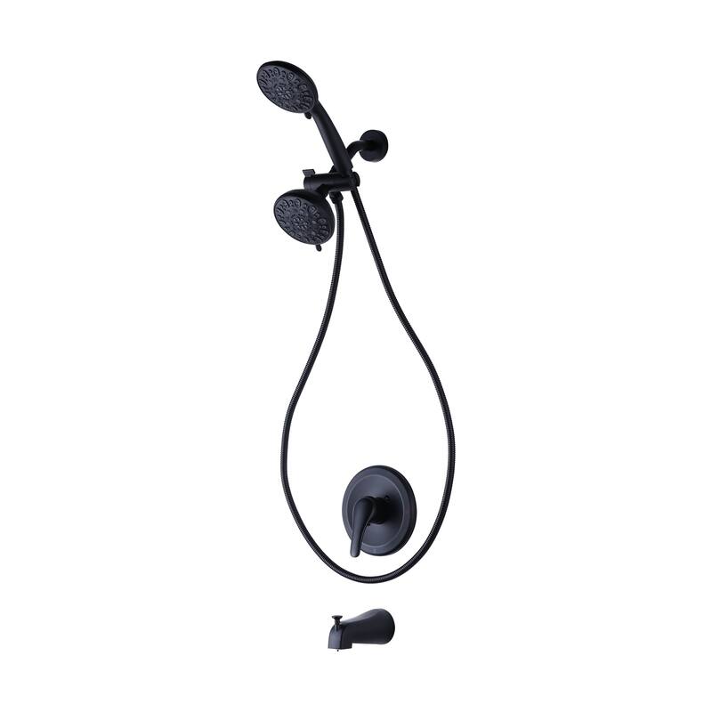 WOWOW Single-handle 7-Spray Dual Shower Head with Tub Spout - Matte Black
