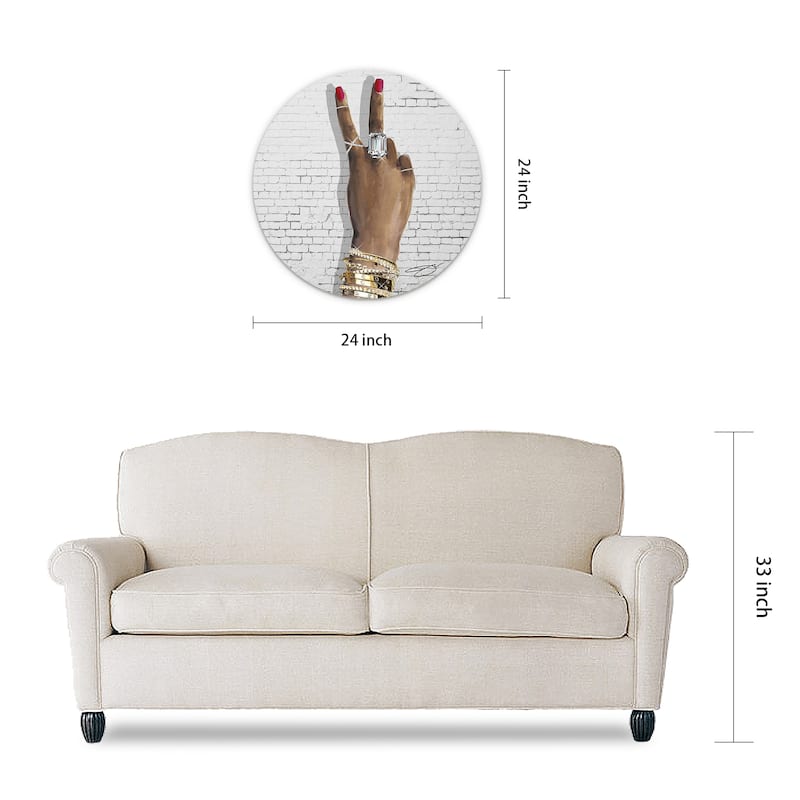 "BEE U-T-F-L" Frameless Free Floating Tempered Glass Round Gesture Graphic Wall Art 24 in. x 24 in.