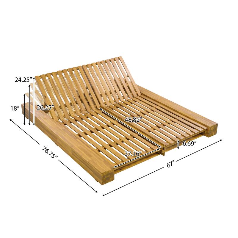 Christopher Knight Home - Thalric Outdoor Acacia Wood Double Chaise Lounge with Adjustable Backrest and Optional Cushions