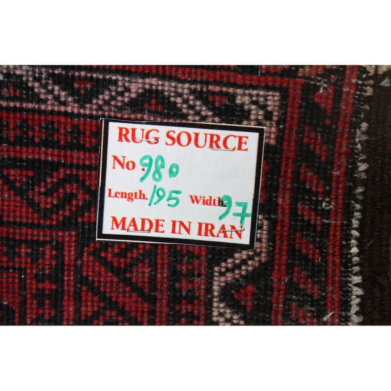 Geometric Traditional Balouch Persian Area Rug Handmade Wool Carpet - 3'2" x 6'4"