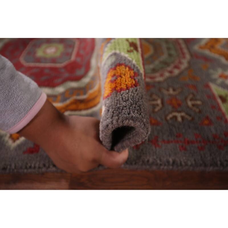 Geometric Kazak Oriental Runner Rug Handmade Wool Carpet - 2'6" X 7'11"