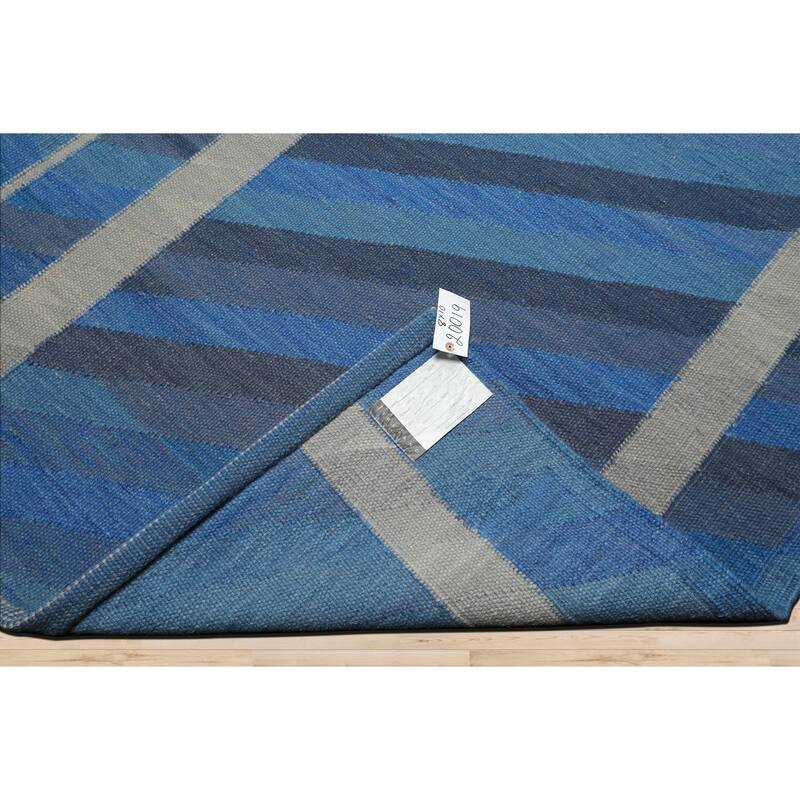 8x10 Tibetano Hand Woven Flatweave wool Blue Kilim Modern & Contemporary Rug - 8' x 10'