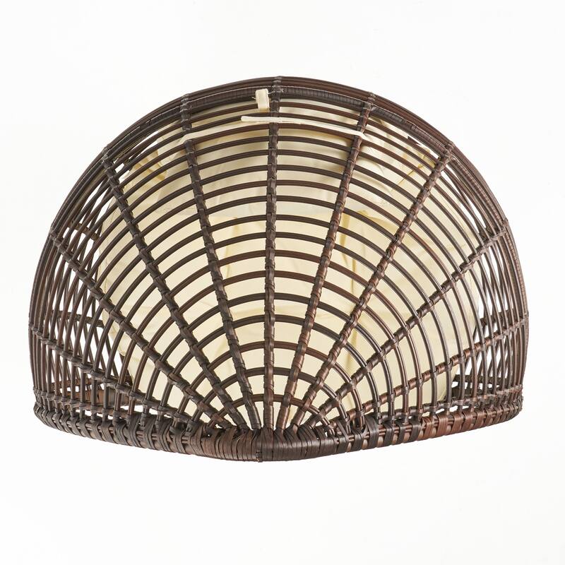 Roomfitters Outdoor Indoor Wicker Egg Chair, Teardrop Lounge Chair with Soft Cushions and Metal Legs for Patio, Brown+Beige