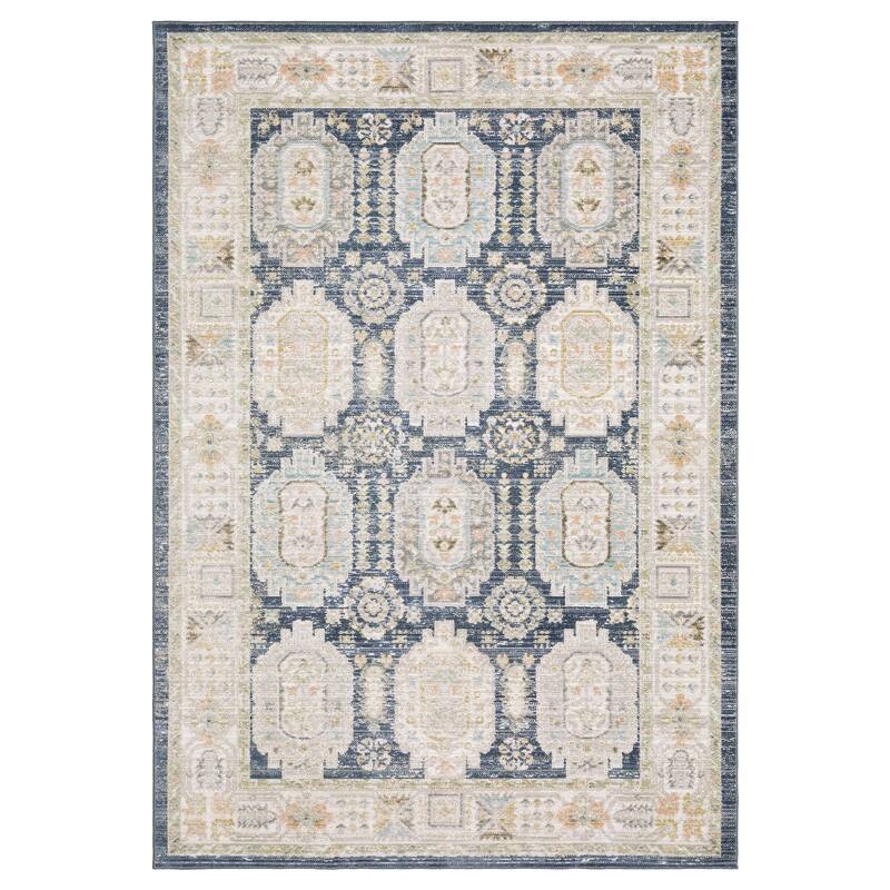 Calliope Textural Distressed Traditional Navy/ Ivory Area Rug - 9' 10" x 13' - Rectangle