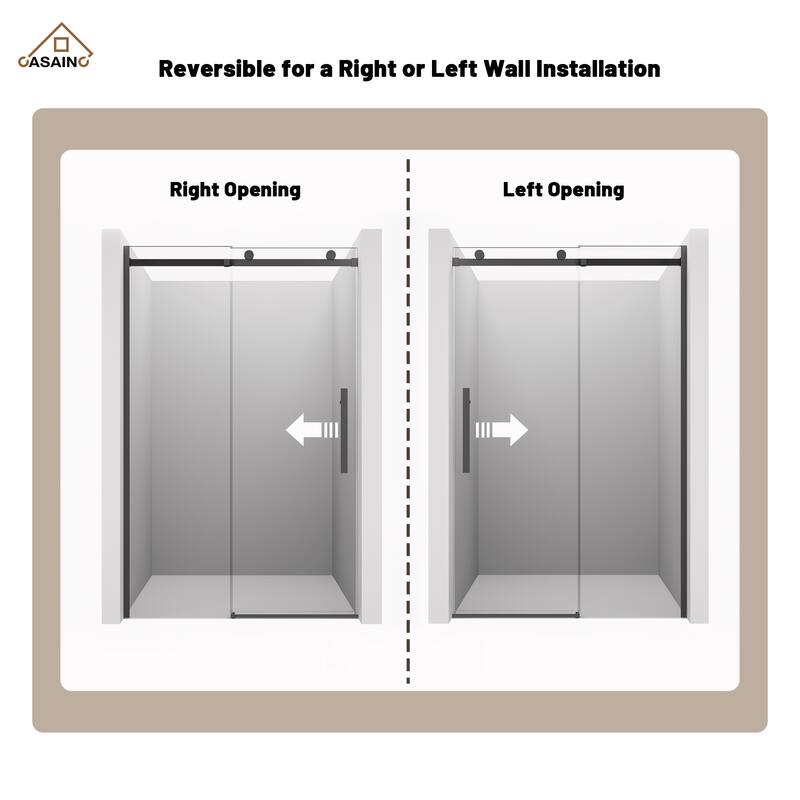 CASAINC 48 in. W x 76 in. H Sliding Frameless Shower Door with SGCC Certification