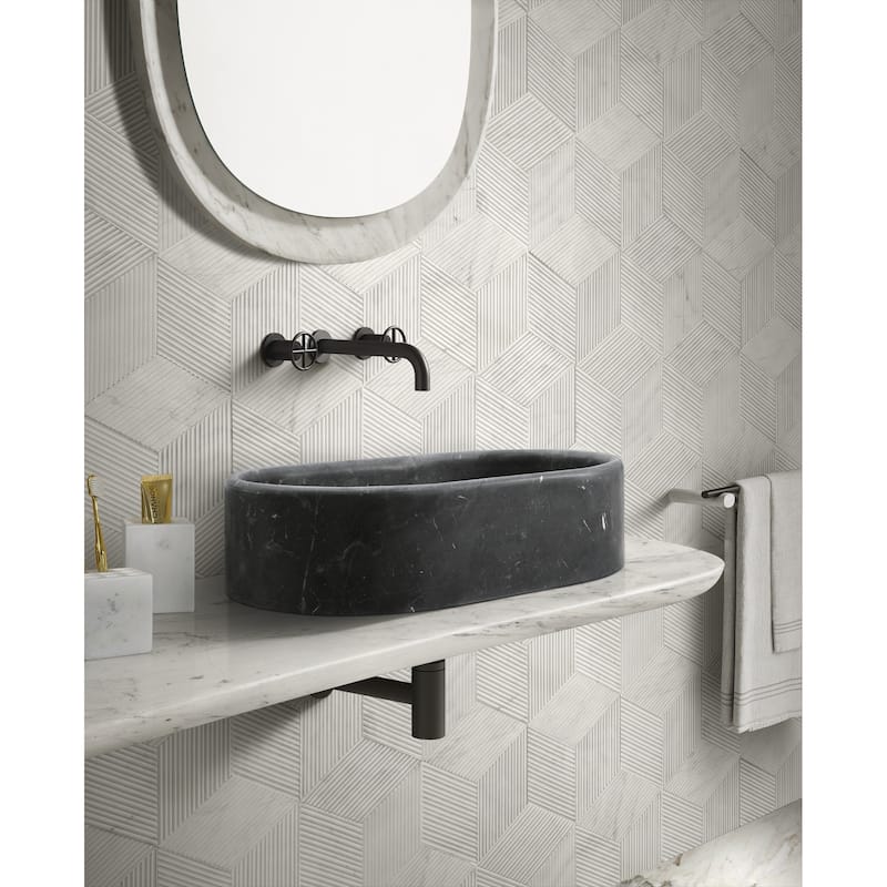 Roomfitters Marble Bathroom Vessel Sink, Natural Stone Countertop Wash Basin, Oval Matte Vanity Bowl, Dark Grey
