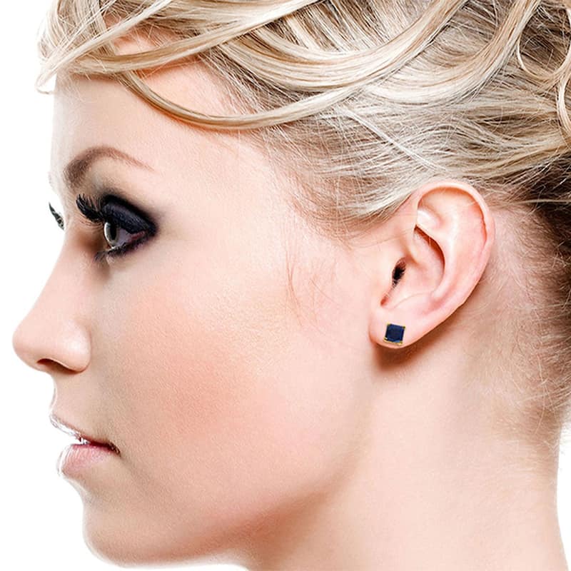 14K Solid Gold Elegant Stud Earrings Natural Sapphire Jewelry