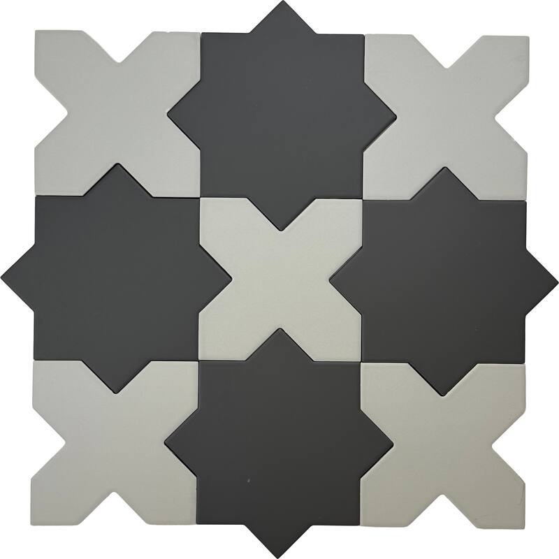 Seville 7" Star with 5" Cross Matte Porcelain Wall and Floor Tile (10.62 sq ft/case) - 68 Pack - Grey/Black