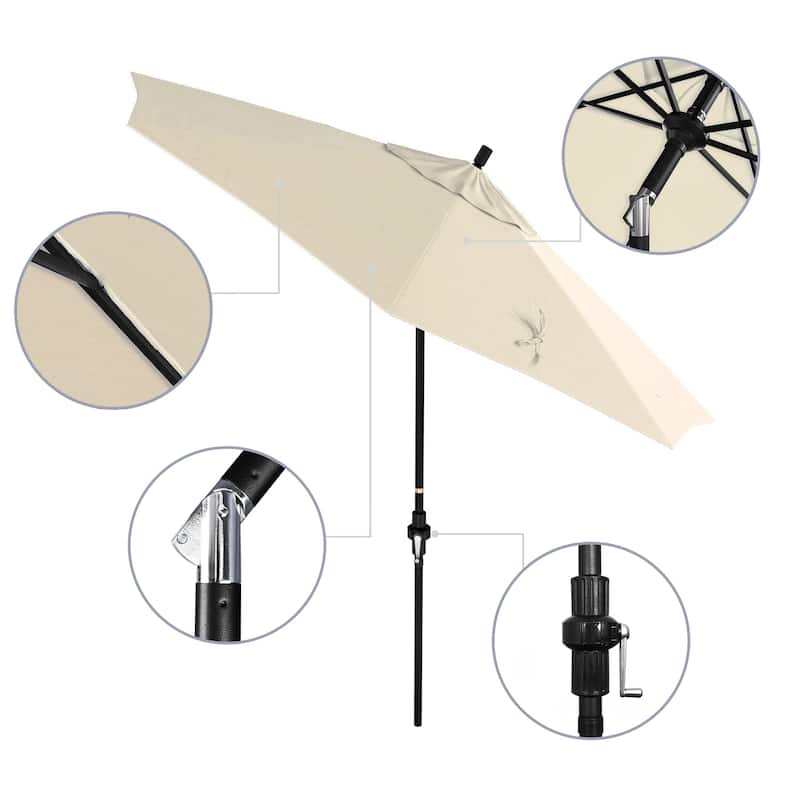California Umbrella 9' Rd Golden State Series Patio Umbrella Black Aluminum Frame Crank Lift Collar Tilt Pacifica Pacific Blue