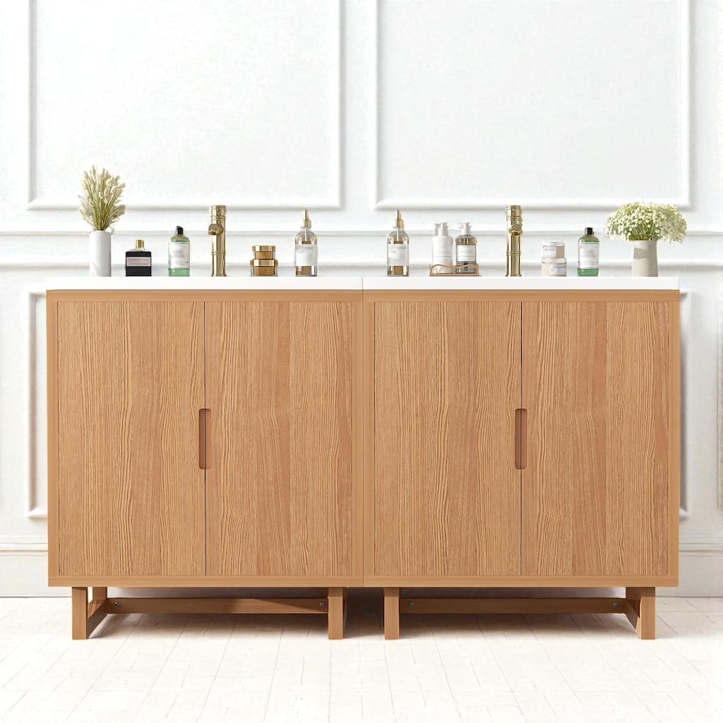 60.2" Bathroom Vanity with Sink, Solid Wood Frame, 4 Soft-Close Doors and Large Storage Cabinet