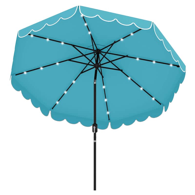 9 FT Patio Umbrella Outdoor Market Sunshade w/Solar LED Lights - Turquoise