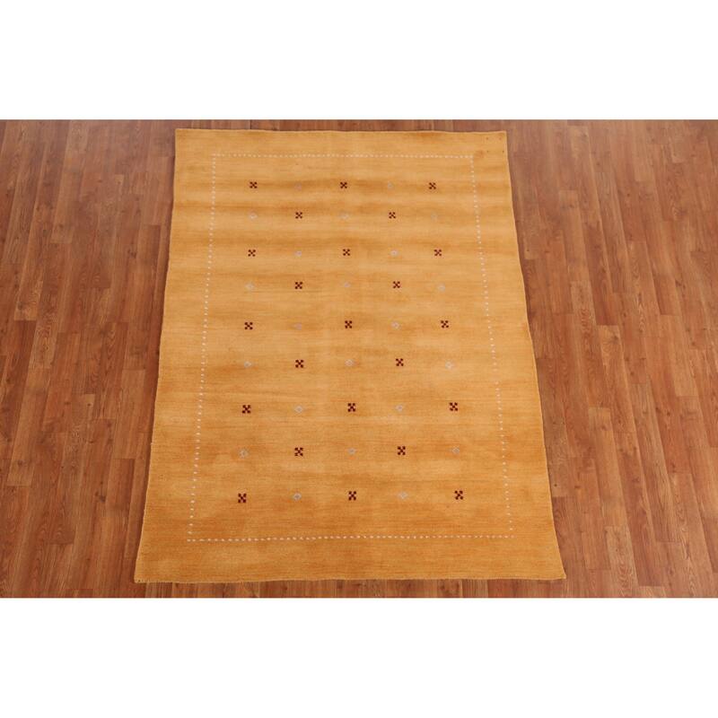Hand Knotted Oriental 100% Wool Carpet Tribal Tribal Yellow & Gold Gabbeh Area Rug - 6' 4'' X 4' 7''