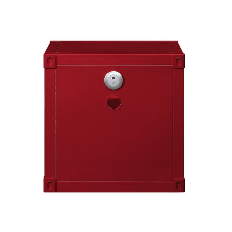 Industrial Design Nightstand, Bedside Decorative Table with USB Port, Sofa Side Table with 2 Open Compartments