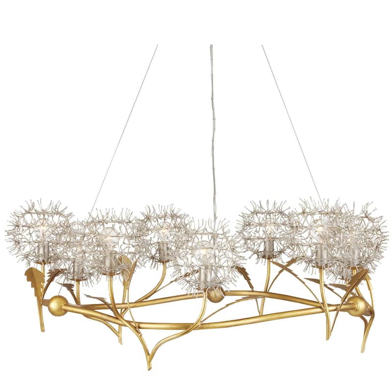 Currey & Company Dandelion Silver & Gold Chandelier - 15"h x 38.5"dia - 15"h x 38.5"dia - Contemporary Silver and Gold Leaf