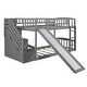 preview thumbnail 3 of 7, Stairway Twin over Twin Floor Bunk Bed with Two Drawers, Slide and Ladder, Grey
