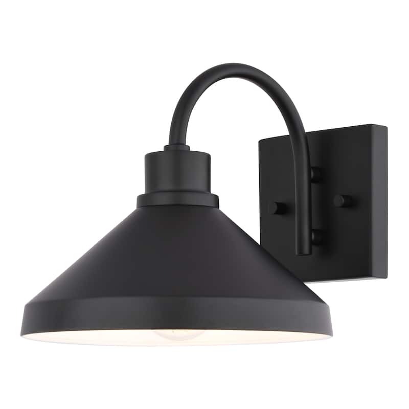 VAXCEL Highland Park Matte Black and White Outdoor Wall Sconce Light Fixture, Steel Shade with White Interior