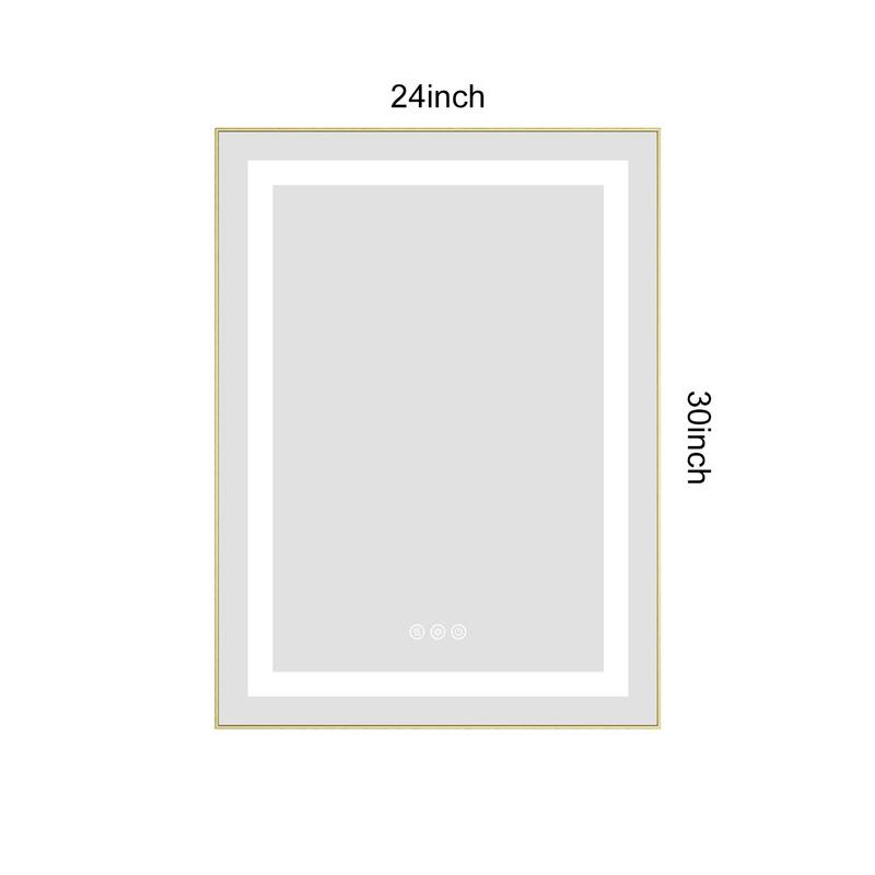 24" x 30" LED Bathroom Mirror with Front and Backlight, Wall Mounted Vanity Mirror with Aluminum Frame, Anti-Fog