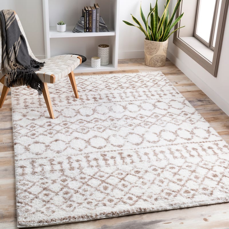 Livabliss Akai Plush Moroccan Stripe Area Rug - 7'10" x 10' - Brown/Cream - Rectangle
