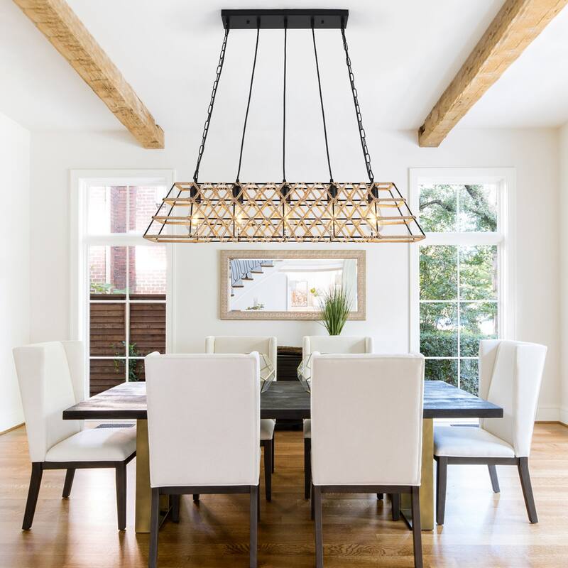 5-Light 39.4 in. Hemp Rope Trapezoid Chandelier for Living Room