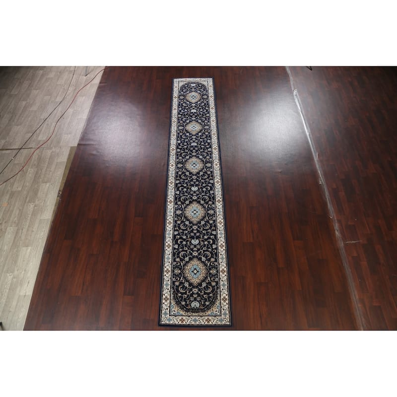 Navy Blue Floral Oriental Traditional Tabriz Area Rug Turkish Carpet