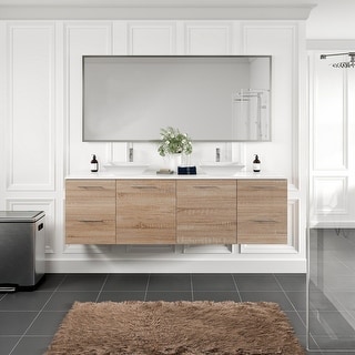 Luxy 72" White Oak Double Vessel Sink Bath Vanity with Quartz Top