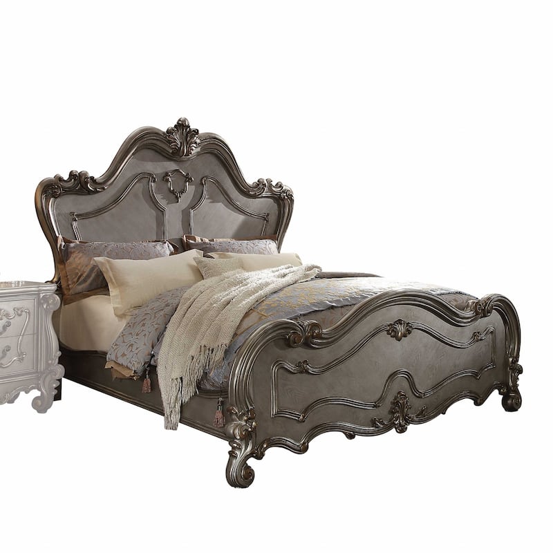 HomeRoots Gray Carved Scrollwork Wood Queen Bed Frame