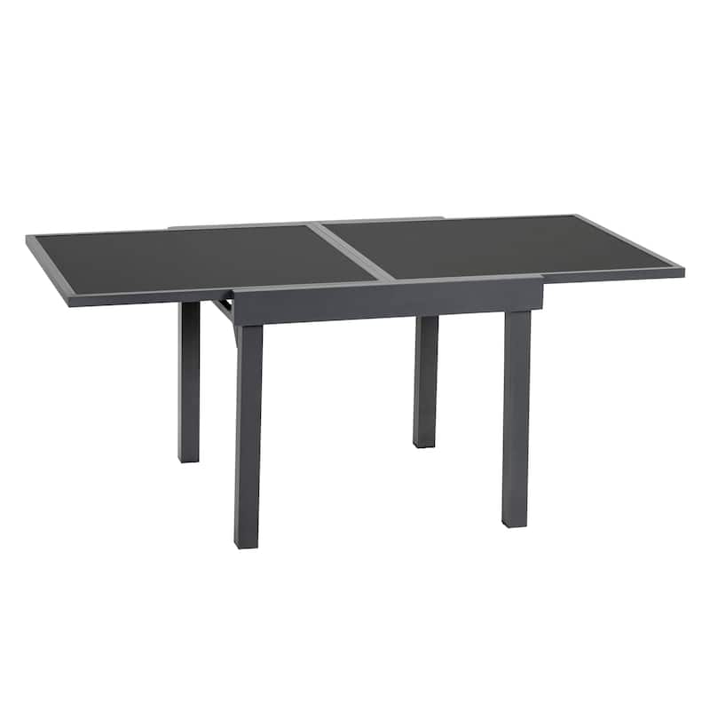 VredHom Outdoor Tempered Glass Top Aluminum Extendable Dining Table - 35.4 in W x 35.4-70.9 in L x 29.5 in H