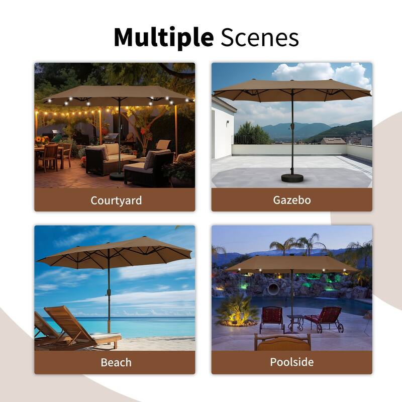 Autlaycil 13 ft Patio Umbrella with 36 Solar Lights & Crank System for Outdoor