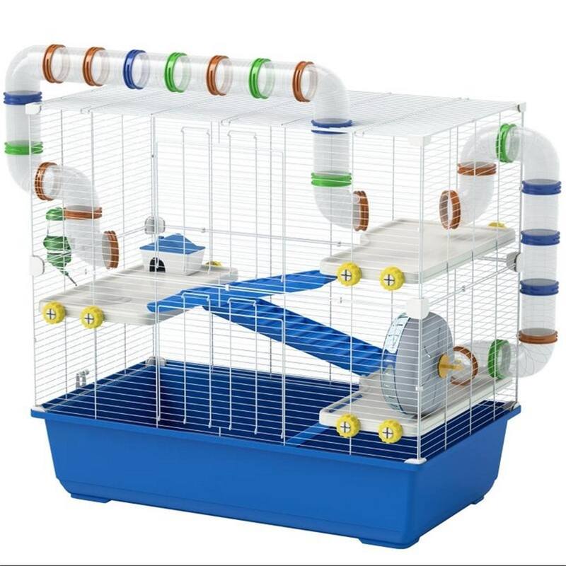 Blue Metal Hamster Cage with Tubes, Wheel, Ramps and Accessories - 30.7" L x 17.7" W x 28.7" H