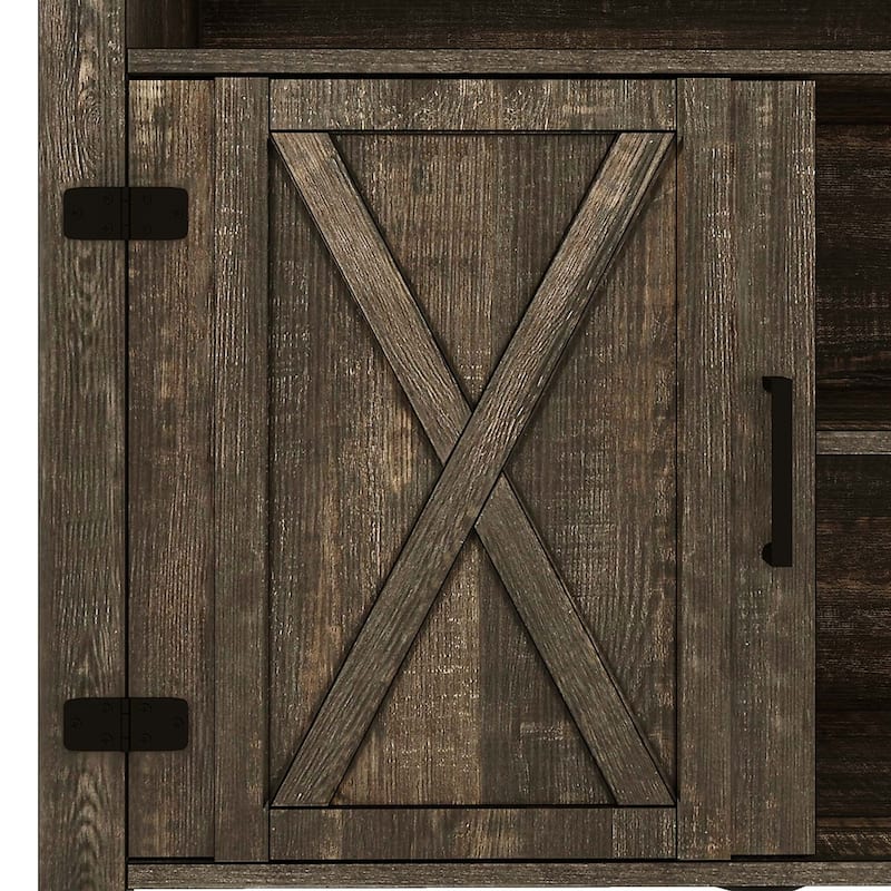 Farmhouse TV Stand for up to 65" TV with Doors and Open Shelves Media Console Power Outlet